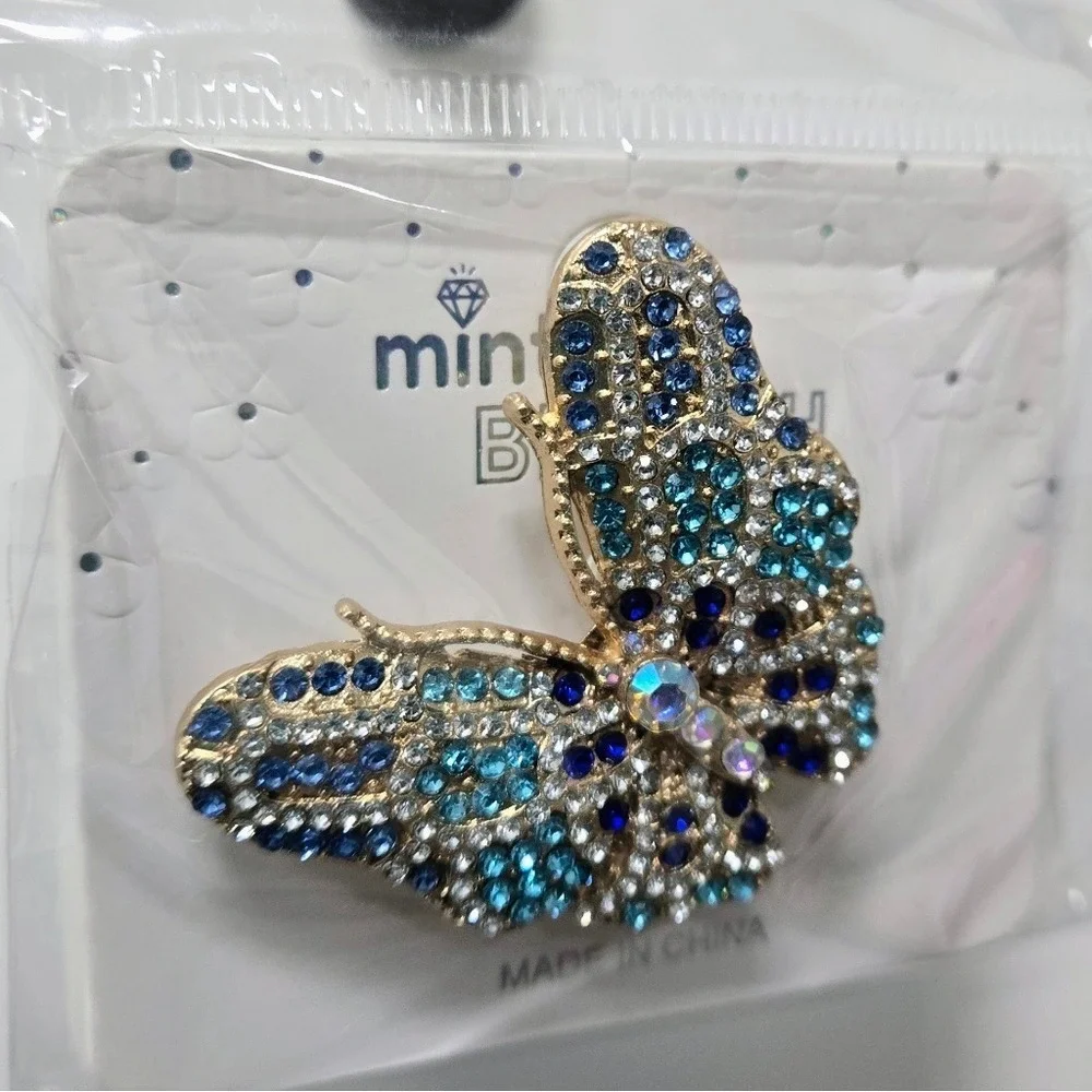 Blue, Mint Colorful Crystal Butterfly Brooch